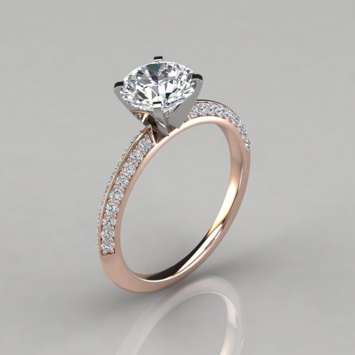 Knife Edge Pavé Round Cut Engagement Ring - PureGemsJewels