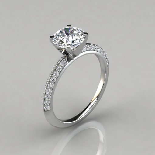 Knife Edge Pavé Round Cut Engagement Ring - PureGemsJewels