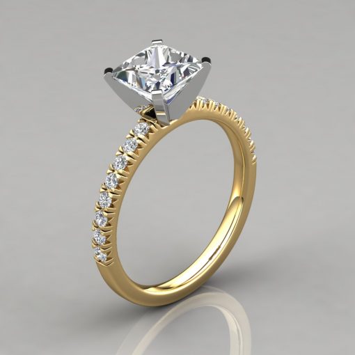Cushion Diamond Halo Engagement Ring French Pave 14k W. Gold 0.70ct - NG92
