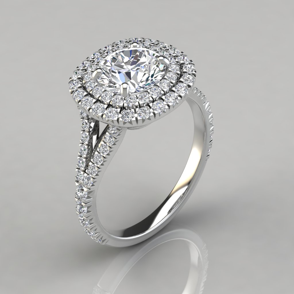 Round Cut Pavé Halo Style Engagement Ring - PureGemsJewels