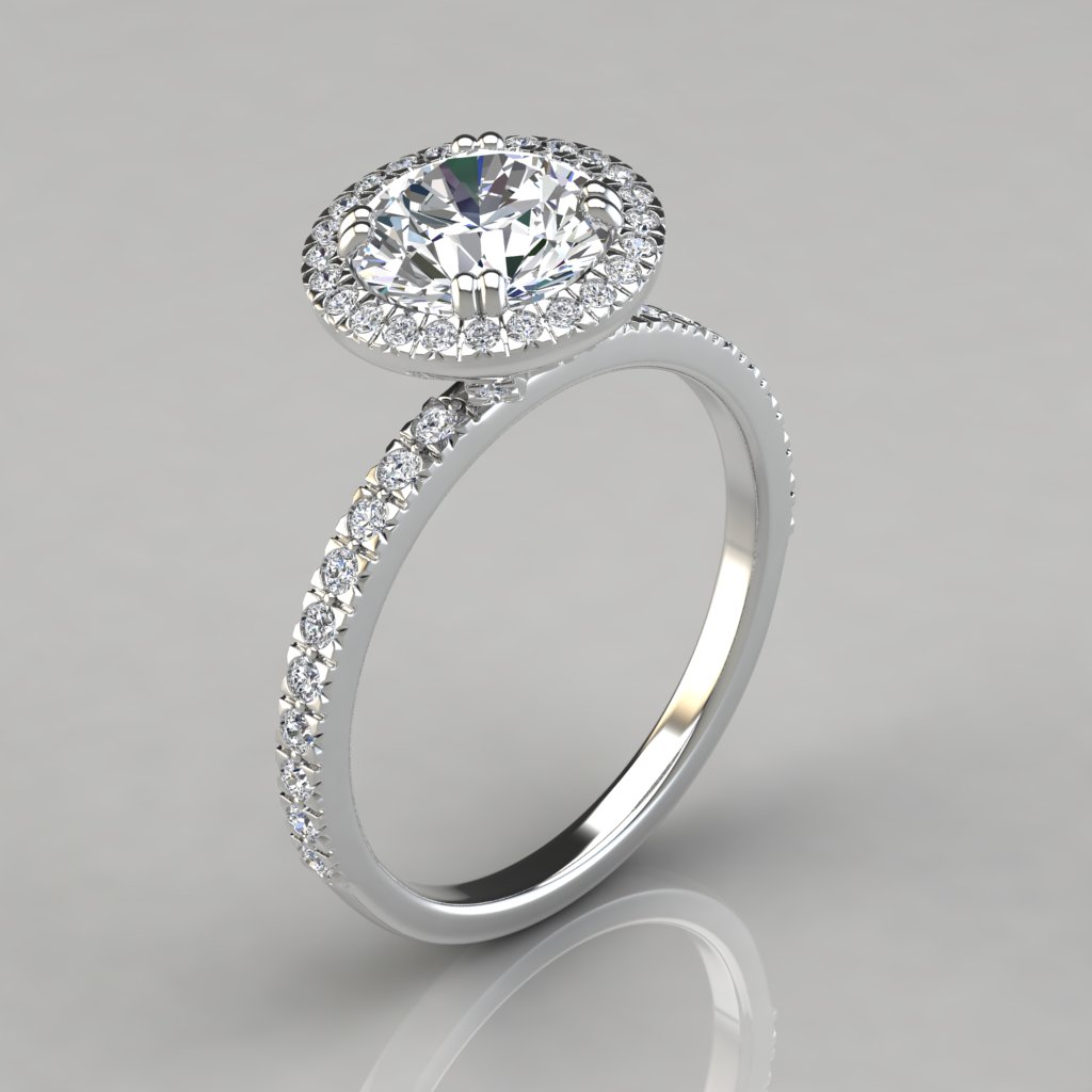 18K White Gold Oval Diamond Petite Halo French Pave Engagement Ring -3 –  RockHer.com