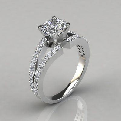 Split Shank Pavé Cushion Cut Engagement Ring and Wedding Band Set ...