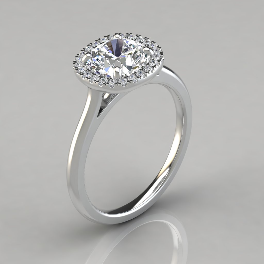 Vine Princess Cut Halo diamond Engagement Ring In 18K White Gold |  Fascinating Diamonds