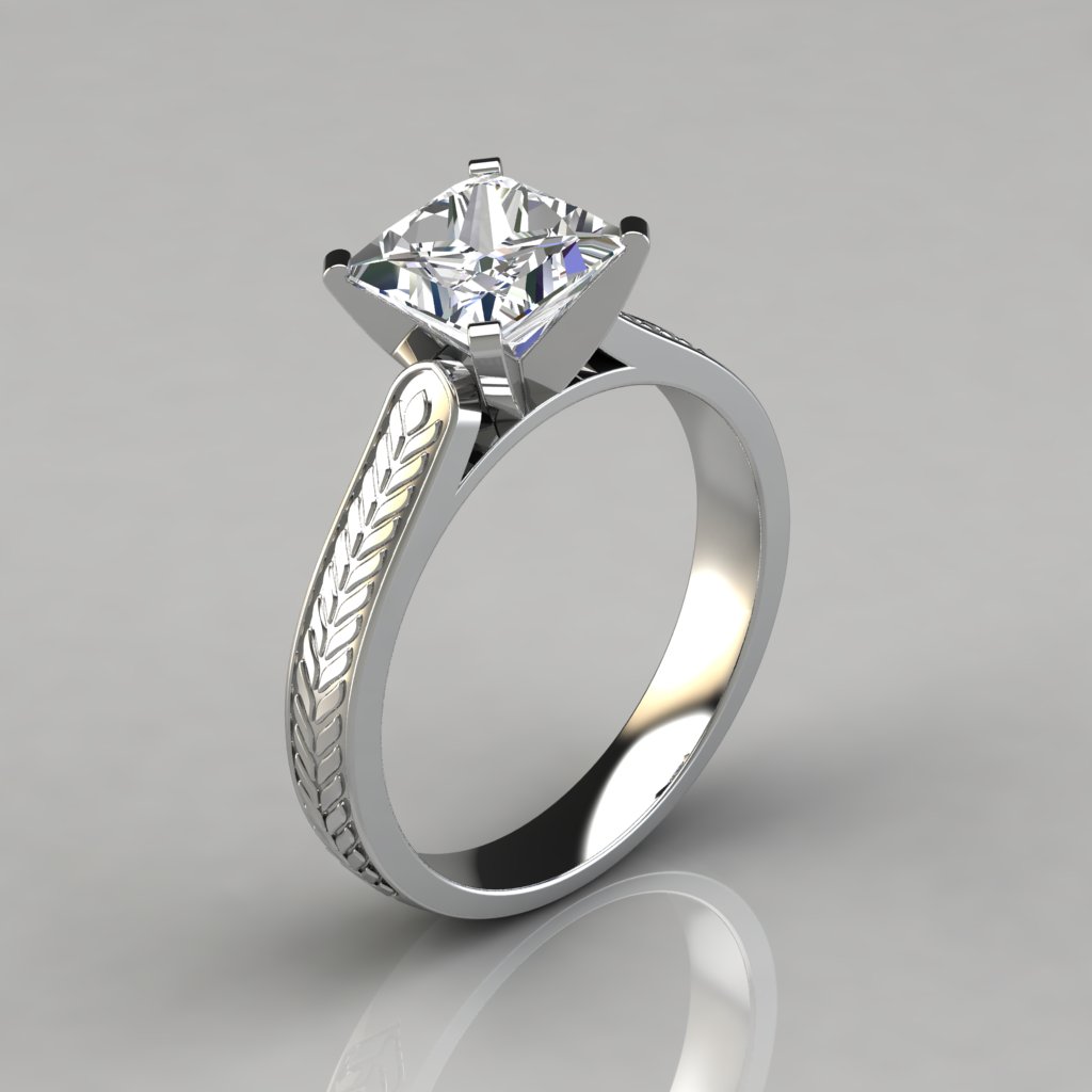 8mm Hand Engraved Flower Ring Titanium CZ Stone Wedding Band - Titanium  Rings at Elma UK Jewellery