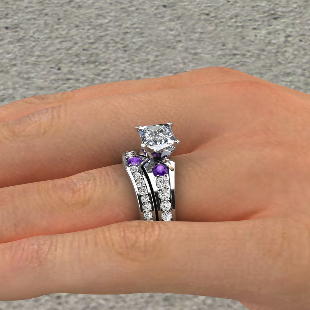 Custom Design Graduated Princess Cut Engagement Ring and Wedding Band ...